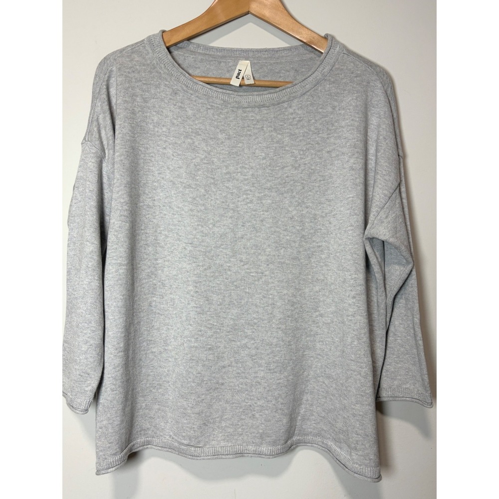 Pact Organic Cotton Sweater Heather Grey Boxy Crew Neck 3/4 Sleeve Womens Large